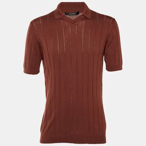 Tagliatore Brown Cotton Rib Knit Jude Polo T-Shirt L
